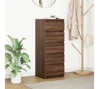 QJBSAVVA Buffet marron aspect chêne 37,5 x 35 x 99 cm, étagère sur pied avec 5 tiroirs en bois dérivé du bois, commode de rangement pour salon, couloir, bureau et cuisine, meuble bas moderne avec