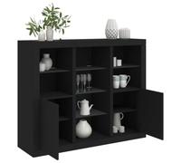 QJBSAVVA Buffet moderne avec éclairage LED RVB en bois et verre, noir, 123 x 37 x 100 cm, 3 pièces, pour salon, cuisine et couloir