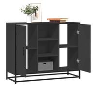 QJBSAVVA Buffet moderne - Noir - 92 x 35 x 76 cm - En bois et métal - Design industriel - Espace de rangement pour salon, cuisine, couloir