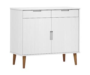 QJBSAVVA Buffet Molde - Blanc - 90 x 40 x 80 cm - Commode en pin massif - Design scandinave - Avec 2 tiroirs et 2 portes - Pour salon, couloir et salle à manger