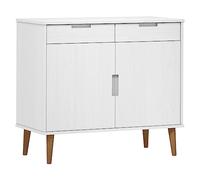 QJBSAVVA Buffet Molde Blanc 90x40x80 cm en Bois de Pin Massif, Meuble de Rangement Scandinave avec 2 Tiroirs et 2 Portes pour Salon, Salle à Manger et Entrée