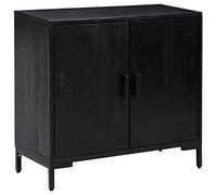 QJBSAVVA Buffet Noir 75x35x70 cm en Bois de Pin Massif, Meuble de Rangement Bas Vintage Industriel avec 2 Portes et Compartiments pour Salon et Salle à Manger