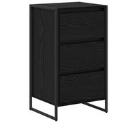 QJBSAVVA Buffet noir aspect chêne - 42 x 36 x 75,5 cm - Commode industrielle en bois avec tiroir et pieds en acier - Meuble d'appoint moderne pour salon, couloir, bureau