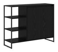 QJBSAVVA Buffet noir aspect chêne - Armoire latérale industrielle avec 2 portes - Commode moderne pour salon et couloir - Structure en métal solide et bois - 96,5 x 30 x 75 cm