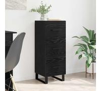 QJBSAVVA Buffet noir chêne 34,5 x 34 x 90 cm avec tiroirs à roulement à billes, en bois robuste, meuble industriel avec pieds en fer, meuble bas moderne pour salon, couloir, bureau, cuisine
