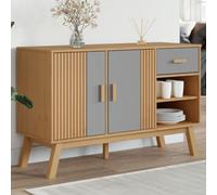QJBSAVVA Buffet Olden gris et marron 114 x 43 x 73,5 cm en bois de pin massif - Buffet classique au design scandinave avec beaucoup d'espace de rangement pour salon, couloir ou salle à manger