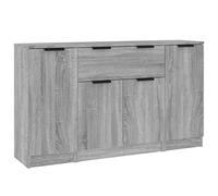 QJBSAVVA Buffet Salon 3 Pièces en Bois d'Ingénierie Gris Sonoma, Meuble de Rangement avec Portes et Tiroir pour Séjour Entrée et Bureau, Commode Design Minimaliste Contemporain
