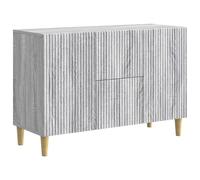 QJBSAVVA Buffet Salon Gris Sonoma 89x34,5x60 cm en Bois d'Ingénierie, Meuble de Rangement Bas avec 2 Tiroirs et 2 Portes, Commode Vintage pour Entrée, Salle à Manger et Séjour