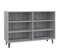 QJBSAVVA Buffet Style Industriel, Meuble de Rangement avec 6 Étagères, Bahut Bas en Bois d'Ingénierie et Métal pour Salon, Entrée et Bureau, 103,5 x 35 x 70 cm, Gris Sonoma