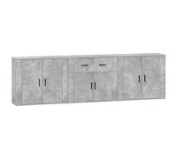 QJBSAVVA Buffets 3 pcs Gris Béton en Bois d'Ingénierie, Meubles de Rangement Commode Salon avec Portes et Étagères pour Entrée Couloir, Set de 3 Enfilades Modernes Style Industriel 80x33x70 cm