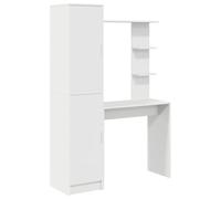 QJBSAVVA Bureau avec Bibliothèque 2 Pièces en Bois d'Ingénierie, Table d'Ordinateur Secrétaire Blanc avec Étagères et Portes Charnières pour Bureau et Maison, 113,5x39x168 cm