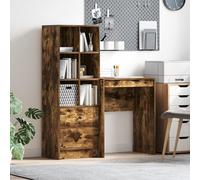 QJBSAVVA Bureau avec espace de rangement - En chêne fumé - Rectangulaire - Marron - Surface résistante aux rayures - Design compact - Pour la maison, le bureau, la chambre à coucher, le salon