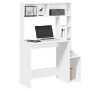 QJBSAVVA Bureau avec étagère, blanc, 100 x 45 x 140 cm, en bois dérivé du bois, grand espace de travail et concept d'espace de rangement polyvalent pour bureau, salon et chambre d'adolescent
