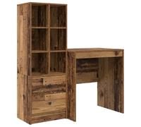 QJBSAVVA Bureau avec Etagère et 2 Tiroirs, Table de Travail en Bois d'Ingénierie, Console Secrétaire avec Rangement 6 Etagères pour Home Office, 115,5 x 50 x 127 cm, Bois Ancien