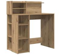 QJBSAVVA Bureau avec Étagères, Table de Travail Rectangulaire en Bois d'Ingénierie pour Télétravail et Études, Meuble de Bureau Gain de Place, Chêne Artisanal, 90 x 48 x 101,5 cm