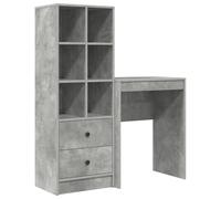 QJBSAVVA Bureau avec Rangement 2 Pièces Gris Béton, Table Informatique Moderne avec 2 Tiroirs et 6 Étagères, Secrétaire en Bois d'Ingénierie pour Salon et Espace de Travail