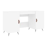 QJBSAVVA Bureau Blanc 140x50x75 cm Bois d'Ingénierie et Fer, Table Informatique avec 4 Compartiments de Rangement et Portes, Table de Travail Moderne pour Bureau à Domicile et Chambre