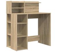 QJBSAVVA Bureau Chêne Sonoma 90x48x101,5 cm, Table d'Écriture en Bois d'Ingénierie avec 4 Étagères de Rangement, Bureau Informatique Moderne pour Télétravail et Études