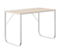 QJBSAVVA Bureau d'Ordinateur Blanc et Chêne 110x60x73 cm, Table de Bureau Moderne en Métal et Bois Aggloméré, Console de Travail Style Industriel pour Maison, Bureau et Chambre