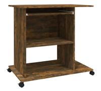 QJBSAVVA Bureau d'ordinateur Compact Bois d'ingénierie Chêne Fumé 80x50x75 cm Table Informatique avec roulettes et Tablette Clavier Coulissante pour Bureau et Maison