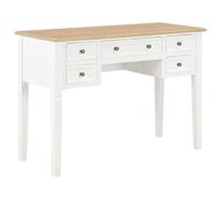 QJBSAVVA Bureau en Bois avec 5 Tiroirs de Rangement Table d'Écriture Classique pour Chambre et Bureau Console Coiffeuse en Pin et MDF Marron et Blanc 109,5 x 45 x 77,5 cm