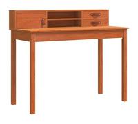 QJBSAVVA Bureau en Bois de Pin Massif avec Tiroirs et Rangement Table de Travail Informatique Secrétaire Moderne pour Bureau à Domicile et Étudiants Cire Marron 110 x 50 x 93 cm