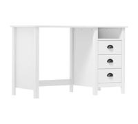 QJBSAVVA Bureau en Bois de Pin Massif Hill, Table d'Ordinateur avec 3 Tiroirs et 1 Étagère, Table de Travail et d'Écriture pour Chambre et Bureau, 120 x 50 x 74 cm, Blanc