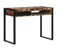 QJBSAVVA Bureau en Bois Massif de Récupération Multicolore 100x50x75 cm, Table d'Écriture Informatique avec Pieds en Métal et Rangement pour Bureau, Salon et Chambre
