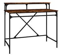 QJBSAVVA Bureau industriel en chêne fumé - 100 x 50 x 90 cm - Bureau d'ordinateur industriel en bois et fer - Table de bureau avec étagère pour moniteur - Pour bureau à domicile et bureau