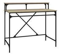 QJBSAVVA Bureau Informatique Industriel Table de Travail en Bois d'Ingénierie et Fer, Console de Bureau avec Étagère Écran pour Maison et Bureau, Chêne Sonoma, 100x50x90 cm