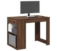 QJBSAVVA Bureau marron aspect chêne avec tiroirs et étagère 102 x 62 x 77 cm 5 cm Poste de travail fonctionnel avec espace de rangement pour bureau, salon et salle à manger