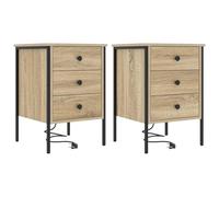 QJBSAVVA Cabinet de Chevet 2 pcs, Table de Nuit avec 6 Tiroirs et Station de Charge Intégrée, Meuble de Rangement en Bois d'Ingénierie Chêne Sonoma, pour Chambre et Salon, 42x41x61 cm