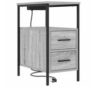 QJBSAVVA Cabinet de Chevet avec Station de Charge et 2 Tiroirs, Table de Nuit en Bois d'Ingénierie et Acier, Style Rustique Industriel, Meuble de Rangement pour Chambre, Gris Sonoma, 30x48x61 cm