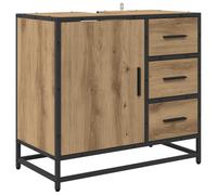 QJBSAVVA Cabinet de Salle de Bain Chêne Artisanal 65 x 33 x 60 cm - Meuble de Rangement en Bois d'Ingénierie avec Tiroir et Porte - Commode Basse Gain de Place pour Toilette et Entrée