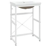 QJBSAVVA Cadre de Lavabo de Salle de Bain avec Vasque à Encastrer en Céramique Blanche et Support de Toilette en Fer Enduit de Poudre 61 x 39,5 x 83 cm Meuble Vasque Industriel Moderne