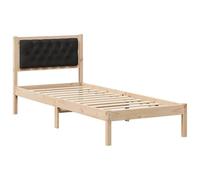 QJBSAVVA Cadre de Lit 1 Place avec Tête de Lit Noir Pin Massif 75x190 cm | Lit simple moderne en bois pour adulte et adolescent, idéal pour optimiser l'espace de votre chambre à coucher.