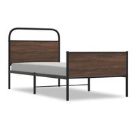 QJBSAVVA Cadre de Lit 100x190 cm en Acier et Bois Chêne Marron | Structure solide en métal et bois avec sommier à lattes pour matelas de une place, idéal pour optimiser votre chambre.