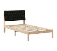 QJBSAVVA Cadre de Lit 100x200 cm avec Tête de Lit Rembourrée Marron | Structure en pin massif et tête de lit murale grise pour optimiser l'espace de votre chambre à coucher.