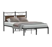 QJBSAVVA Cadre de lit 120 x 200 cm sans matelas en bois/acier chêne marron avec tête de lit et espace de rangement
