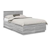 QJBSAVVA Cadre de lit 135 x 190 cm, gris sonoma, lit double moderne en bois avec tête de lit murale réglable en hauteur, lit futon stable pour chambre à coucher, charge maximale de 200 kg