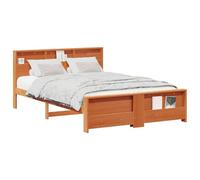 QJBSAVVA Cadre de Lit 140x200 cm Double en Pin Massif Brun Cire | Structure stable pour chambre avec sommier à lattes inclus, supportant 200 kg pour un sommeil serein.