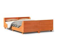 QJBSAVVA Cadre de Lit 140x200 cm en Bois de Pin Massif Marron | Cette structure en bois apporte un style rustique et chaleureux à votre chambre à coucher, idéale pour un repos serein.