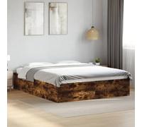 QJBSAVVA Cadre de lit 150 x 200 cm - Bois de chêne fumé - Sommier à lattes pour lit double - Design moderne - Robuste et durable - Pour chambre à coucher, chambre d'amis, chambre d'adolescent