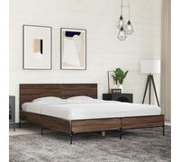 QJBSAVVA Cadre de lit 160 x 200 cm marron aspect chêne métal stable avec tête de lit - Design moderne - Cadre de lit robuste pour chambre à coucher, chambre d'adolescent, chambre d'amis