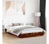 QJBSAVVA Cadre de lit 160x200 cm avec LED RVB intégrées, chêne fumé, Structure en Bois d’ingénierie, 203 x 163 x 23 cm, Lattes Robustes, Ambiance Moderne pour Chambre Adulte et ado