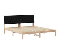 QJBSAVVA Cadre de Lit 180x200 cm avec Tête de Lit Rembourrée | Structure en pin massif marron et tête de lit grise suspendue pour optimiser l'espace de votre chambre.