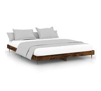 QJBSAVVA Cadre de Lit 200x200 cm Chêne Fumé en Bois d'Ingénierie | Structure de lit robuste avec sommier à lattes pour un sommeil serein dans votre chambre à coucher.