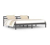 QJBSAVVA Cadre de Lit 200x200 cm en Bois Massif avec Tête de Lit Gris | Structure de lit double en pin pour chambre à coucher, avec sommier à lattes robuste et tête de lit intégrée.