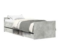QJBSAVVA Cadre de Lit 75x190 cm avec 4 Tiroirs Bois Gris Béton | Optimisez votre chambre avec ce sommier fonctionnel doté d'étagères et de rangements pratiques sans matelas.