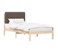 QJBSAVVA Cadre de Lit 80x200 cm avec Tête de Lit Rembourrée Taupe | Structure de lit une place en pin massif avec sommier à lattes pour optimiser le confort de votre chambre moderne.